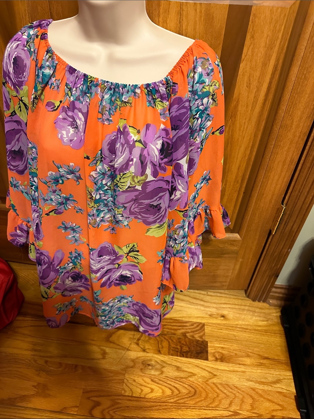 Women’s Off-Shoulder Floral Tunic in Orange and Purple